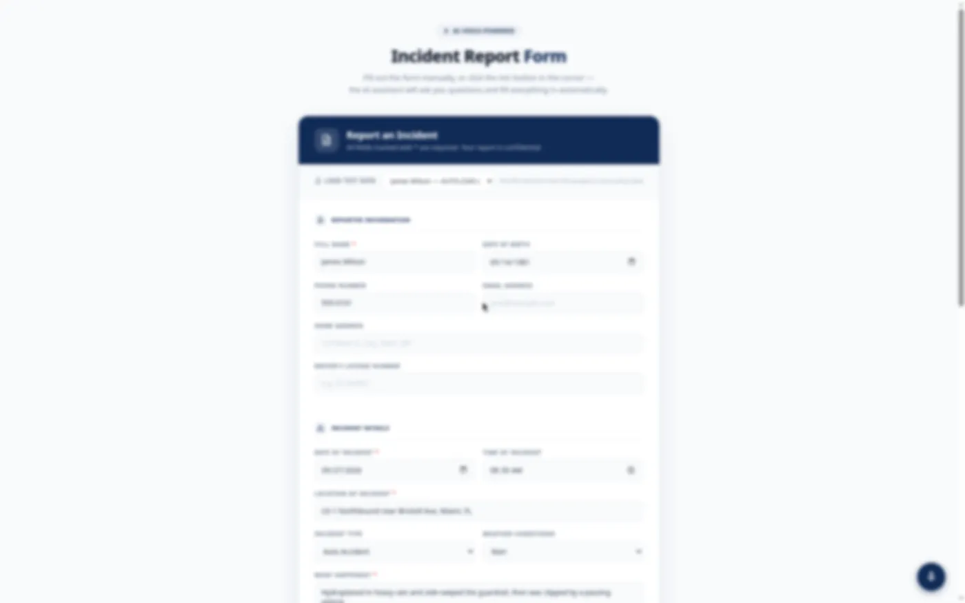 Spark Claim incident report intake form