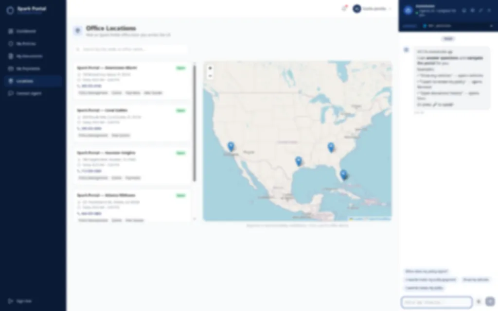 Spark Navigator assistant panel next to the Spark Portal locations page