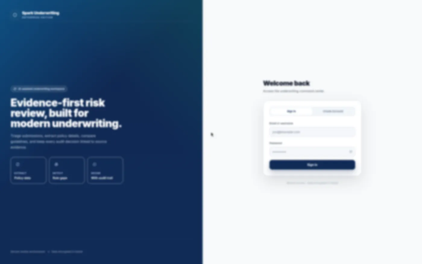 Spark Underwriting sign-in screen